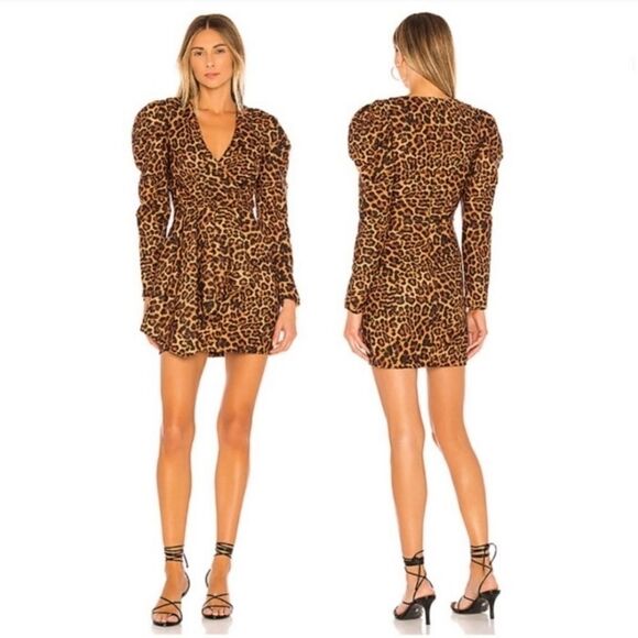 Lovers + Friends Dress Womens Small New Leopard Animal Print Puff Sleeve Mini - Picture 11 of 16